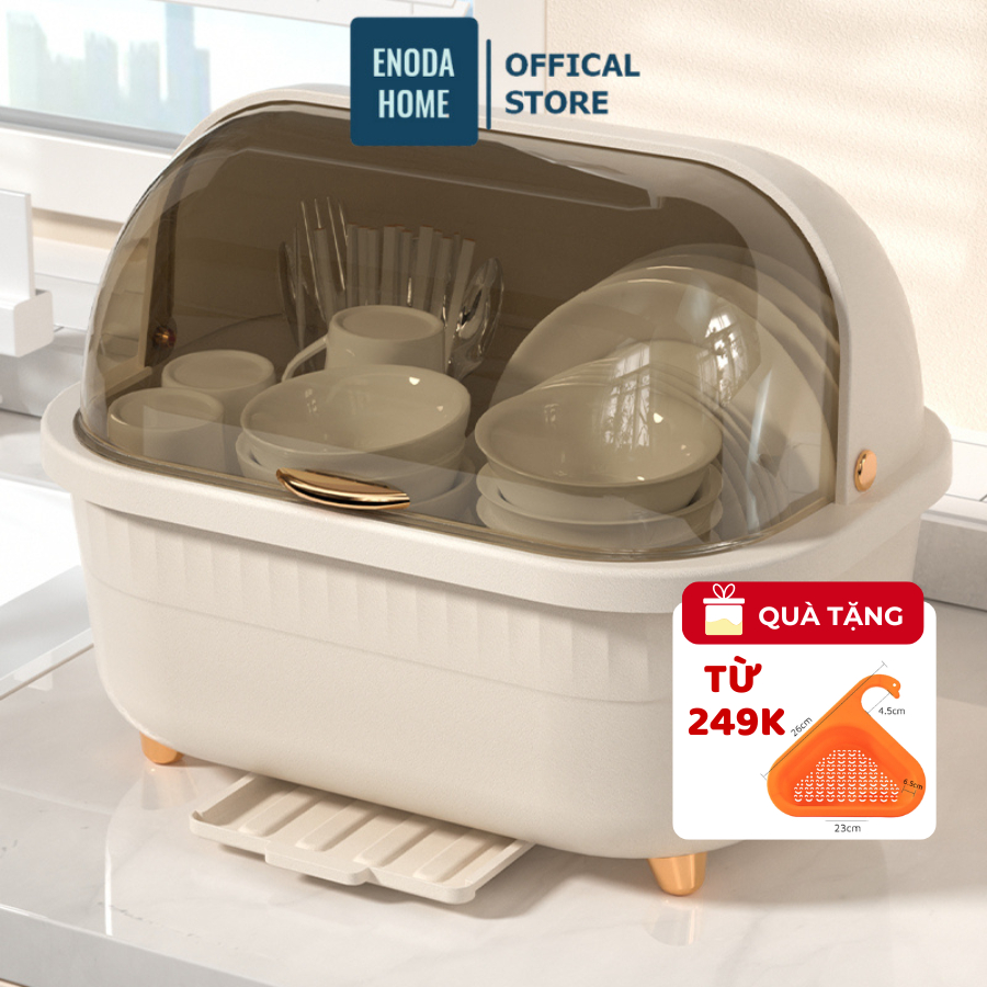 Giá Úp Bát Đĩa ENODA HOME, Kệ Đựng Bát Đĩa Có Nắp Chống Côn Trùng, Bụi Bẩn, Kèm Khay Thoát Nước Khô Ráo Sạch Sẽ G008