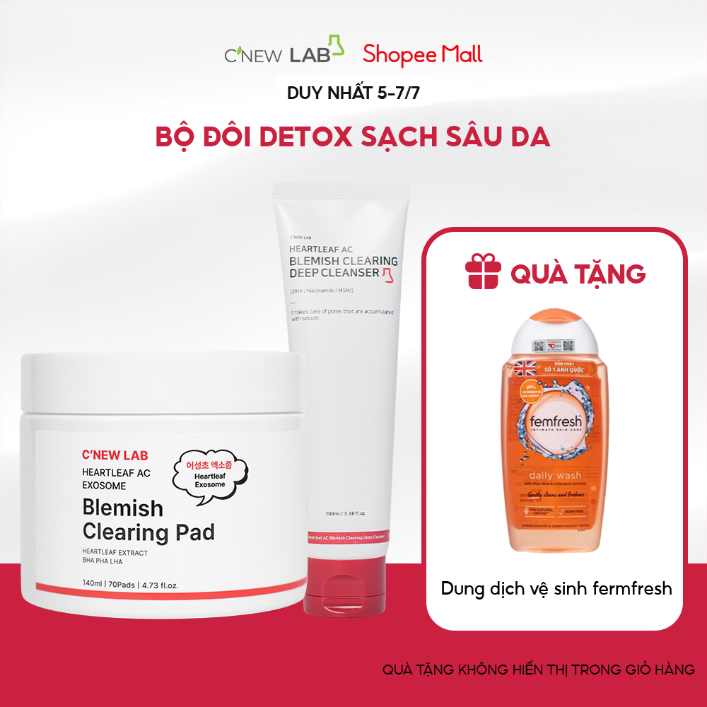 Bộ đôi detox sạch sâu da C'NEW LAB: Sữa rửa mặt da dầu mụn (100ml) và Toner pad Exosome (70 miếng/140ml)