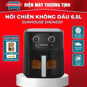 NỒI CHIÊN KHÔNG DẦU 6.5L SUNHOUSE SHD4030 hàng chính hãng tặng kèm sách công thức và chổi quét dầu