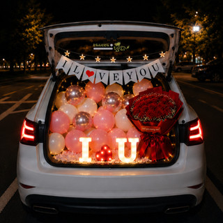 Set Trang Trí Cốp Xe Cầu Hôn Tỏ Tình I Love You - Combo Bóng Bay, Banner, Đèn LED Trang Trí Lãng Mạn. SNOT-13