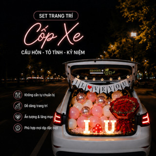 Set Trang Trí Cốp Xe Cầu Hôn Tỏ Tình I Love You - Combo Bóng Bay, Banner, Đèn LED Trang Trí Lãng Mạn. SNOT-13