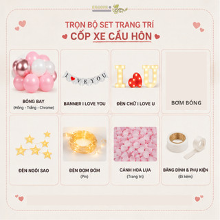 Set Trang Trí Cốp Xe Cầu Hôn Tỏ Tình I Love You - Combo Bóng Bay, Banner, Đèn LED Trang Trí Lãng Mạn. SNOT-13