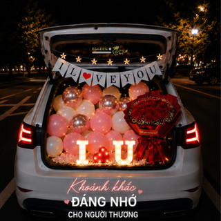 Set Trang Trí Cốp Xe Cầu Hôn Tỏ Tình I Love You - Combo Bóng Bay, Banner, Đèn LED Trang Trí Lãng Mạn. SNOT-13
