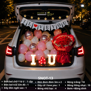 Set Trang Trí Cốp Xe Cầu Hôn Tỏ Tình I Love You - Combo Bóng Bay, Banner, Đèn LED Trang Trí Lãng Mạn. SNOT-13