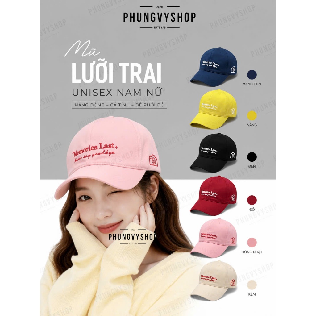 Mũ nón LƯỠI TRAI unisex nam nữ phong cách hàn quốc PHUNGVYSHOP- / Kết Lớn Kaki MEMORIE LAST np/