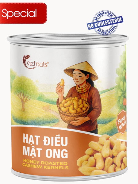 Vietnuts - Hạt điều mật ong lon 100g cao cấp | 0% cholesterol - thơm ngon, giòn rụm | hạt dinh dưỡng