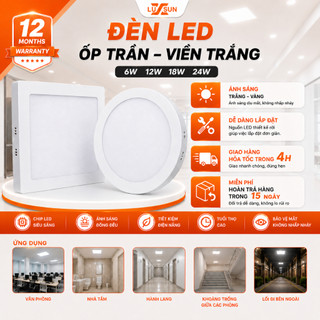 Đèn LED Ốp Trần Nổi LUXSUN Viền Trắng 6W 12W 18W 24W Vuông Tròn Siêu Mỏng Phòng Khách Phòng Ngủ Phòng Bếp Tiết Kiệm Điện