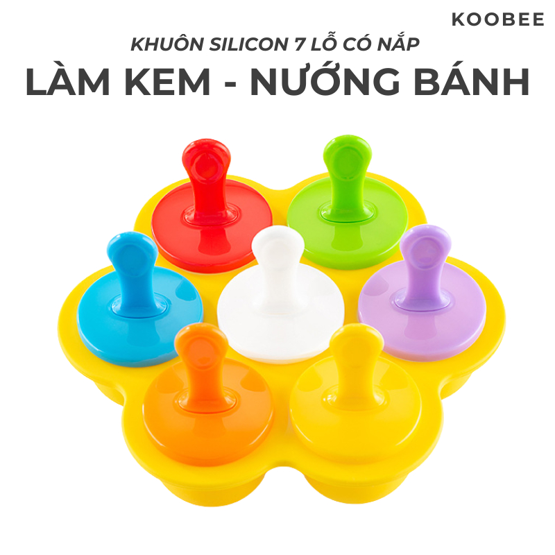 Khuôn Làm Kem Silicone 7 Que Có Nắp KOOBEE Đa Năng Khay Làm Đá, Nướng Bánh Tiện Dụng | 064