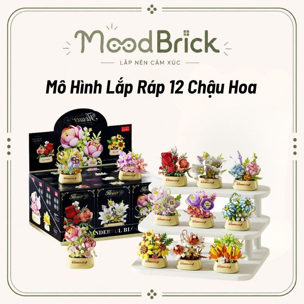 Đồ chơi lắp ráp Bộ 12 chậu hoa nghệ thuật - Xếp hình trang trí thông minh MooBrick
