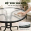 Bàn Tròn Kính Cường Lực Vân Sóng 5mm, Bàn Sân Vườn Ngoài Trời 60/80cm, Khung Sắt Đen