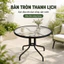 Bàn Tròn Kính Cường Lực Vân Sóng 5mm, Bàn Sân Vườn Ngoài Trời 60/80cm, Khung Sắt Đen