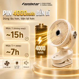 Quạt Tích Điện, quạt để bàn, quạt tích điện Mini, Xoay Tự Động, Đế Kẹp Bàn Xoay+Đèn+4 Cấp Độ Gió