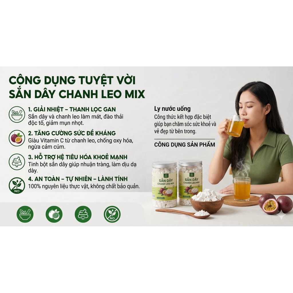 Bột Sắn Dây Chanh Leo Giải Nhiệt Thanh Mát Mùa Hè Hũ 500g - Thảo Mộc Ogranic