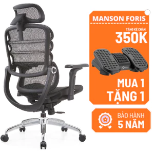 Ghế Manson Foris (Tặng kèm kê chân 350.000đ), SIHOO M57, M57B, Màu Đen, Trắng Xám - Ghế Công Thái Học