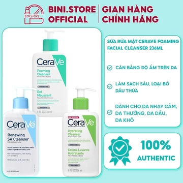 Sữa Rửa Mặt Cerave foaming cleanser Làm Sạch Dịu Nhẹ, Cấp Ẩm, Giảm Mụn Phù Hợp Mọi Loại Da 236ml