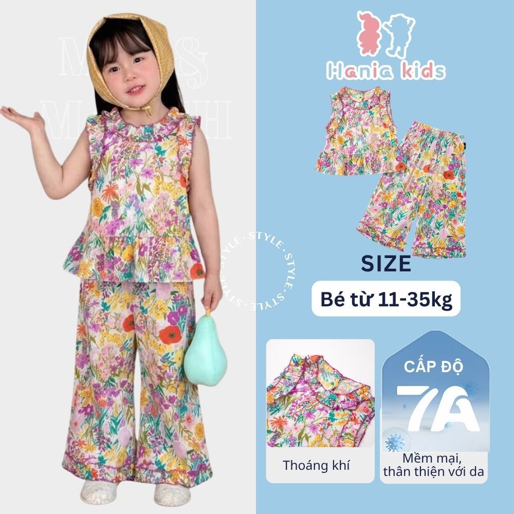 Đồ Bộ Bé Gái, Sét Đồ Họa Tiết Hoa Cho Bé Với Phong Cách Tiểu Thư Dế Thương Chất Liệu Cotton Mềm Mại