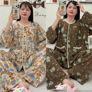Bộ tole áo phối ren, quần dài suông, FORM TRỪ HAO - Nocnhamacdobo