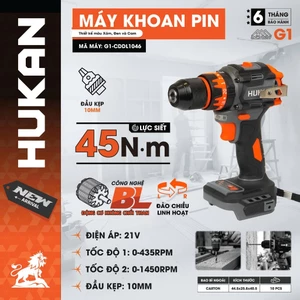 Máy Khoan Pin HUKAN G1-CDDL1046, Lực siết 45Nm, Đầu Autolock Kim Loại 10mm - Không chổi than