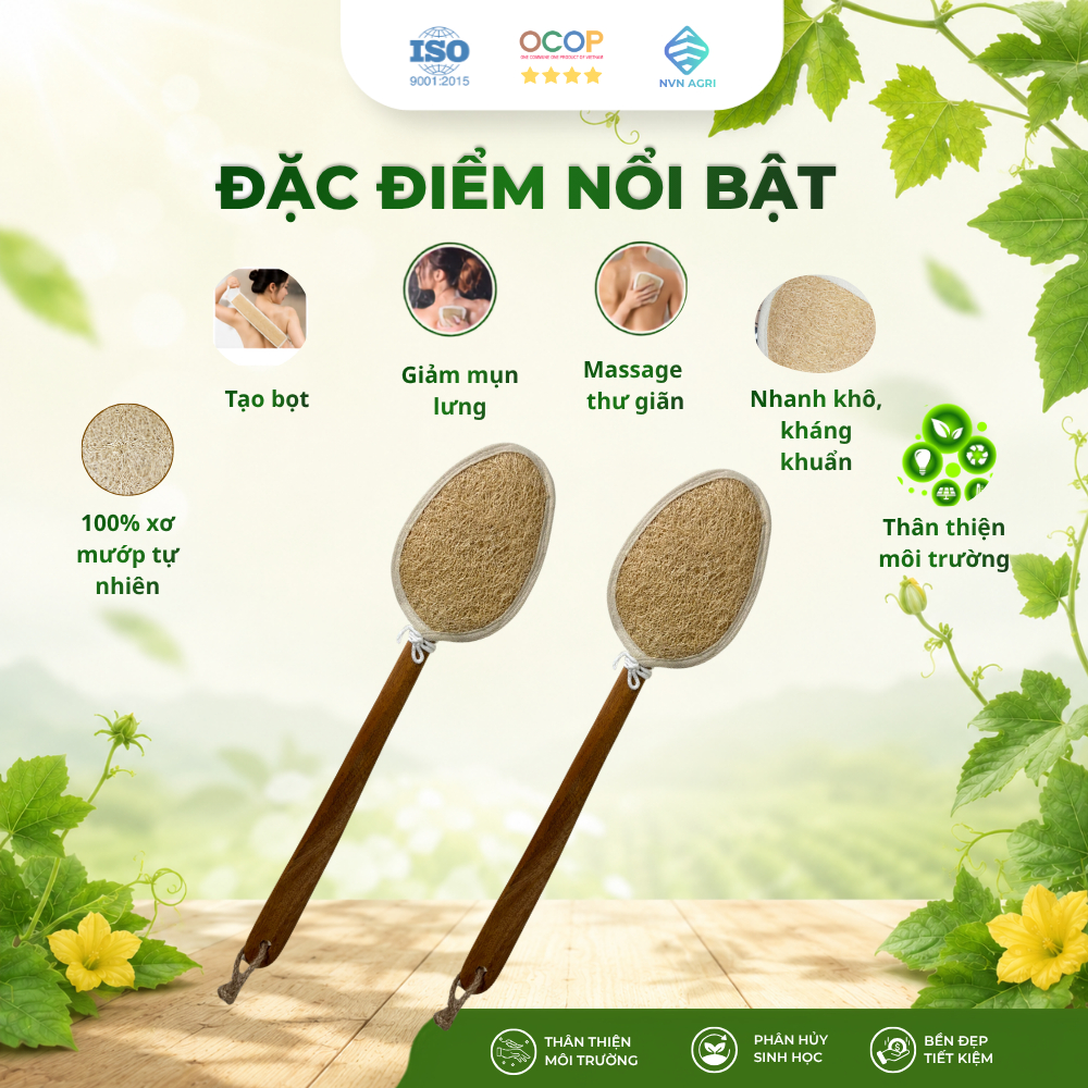 Cây Kỳ Lưng Xơ Mướp Tự Nhiên Cán Gỗ Viền Cotton Làm Sạch Da Xơ Mướp Tẩy Tế Bào Chết Massage Thân Thiện Môi Trường