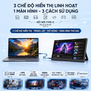 Màn Hình Phụ REAMOND 15.6 Inch Full HD - Màn Hình Di Động Type-C, HDMI, Màn Hình Mở Rộng Laptop, PC
