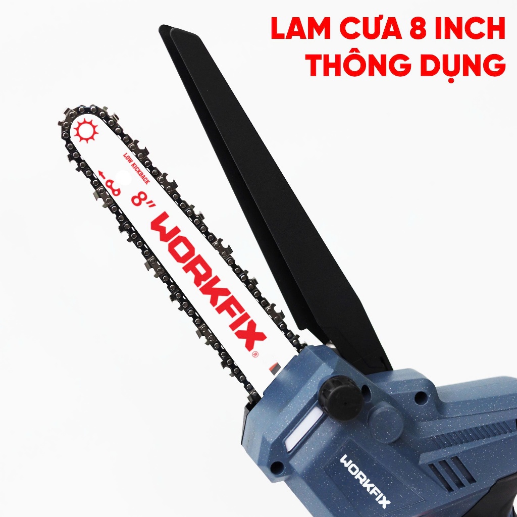Máy cưa xích dùng pin WORKFIX WF-CS0802PRO, Công suất 600w, Lam xích 8inch, Có tra nhớt tự động