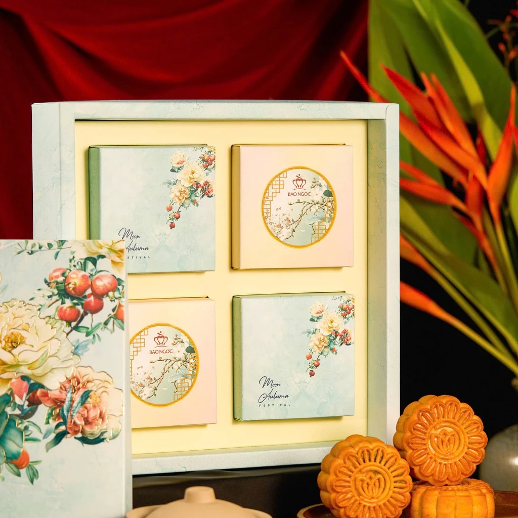 Set Bánh Trung Thu Cao Cấp Bảo Ngọc – Thu Bình An Xanh (Hộp 4 Bánh)