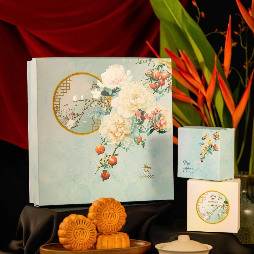 Set Bánh Trung Thu Cao Cấp Bảo Ngọc – Thu Bình An Xanh (Hộp 4 Bánh)