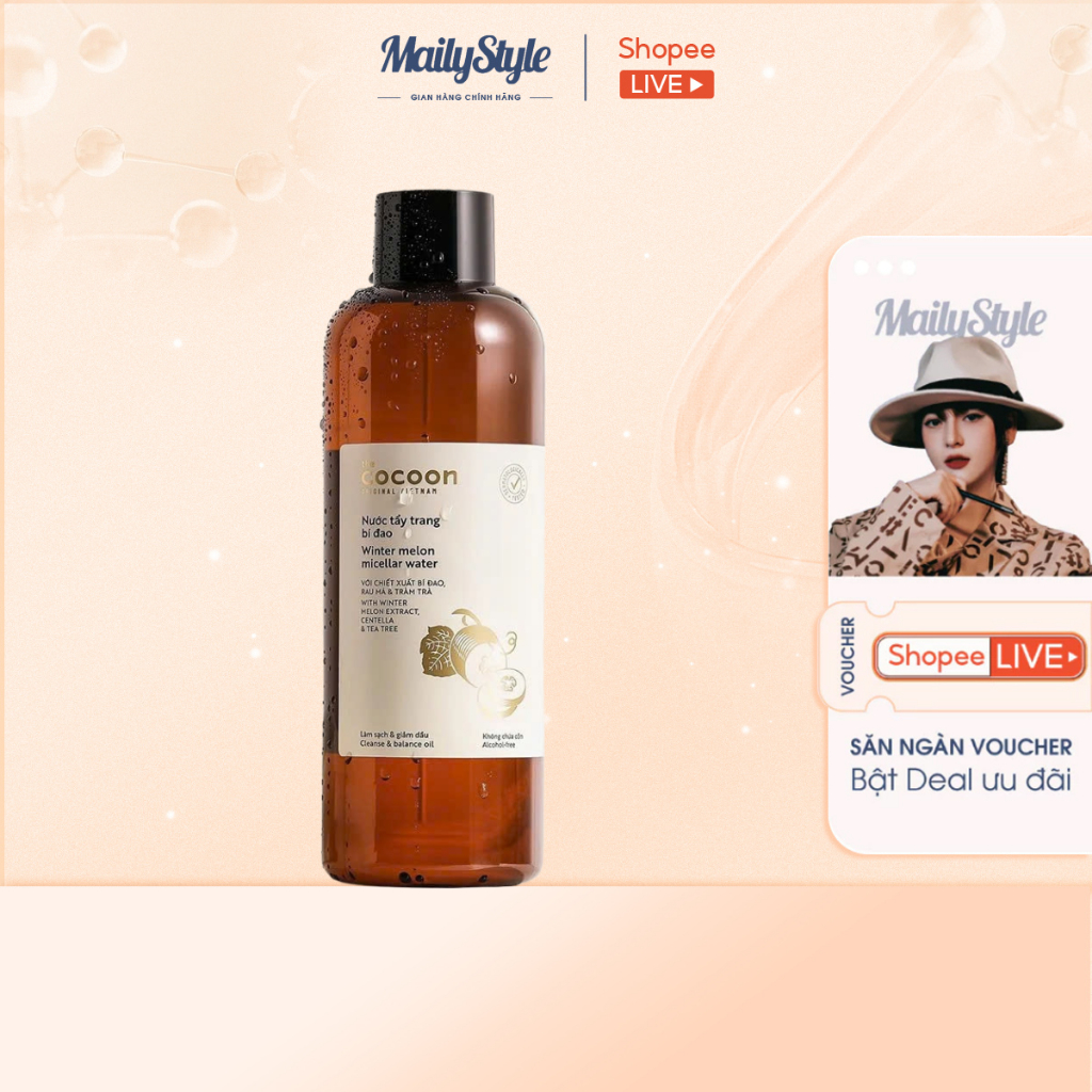 C02_Nước Tẩy Trang Cocoon Bí Đao 500ml Làm Sạch Dịu Nhẹ Cho Da