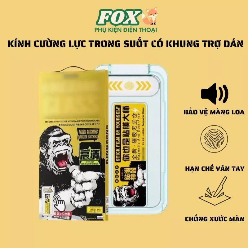 Kính cường lực có khung trợ dán KK trong suốt IPhone 11 12 13 14 15 16 17Promax Pro Plus
