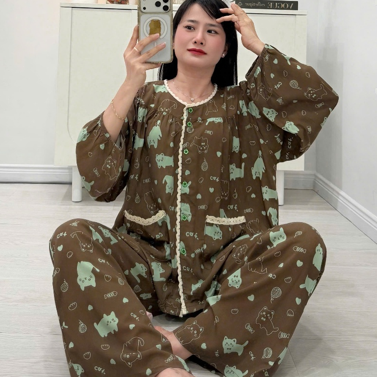 (43-98kg) Bộ tole áo phối ren, quần dài suông, FORM TRỪ HAO - Nocnhamacdobo