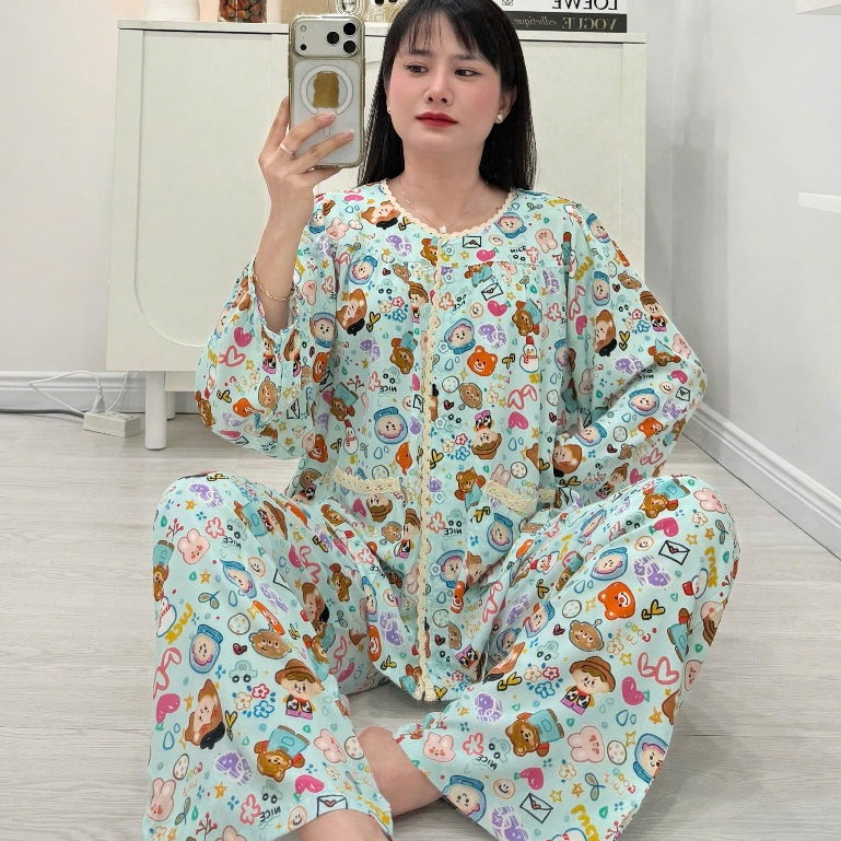 (43-98kg) Bộ tole áo phối ren, quần dài suông, FORM TRỪ HAO - Nocnhamacdobo