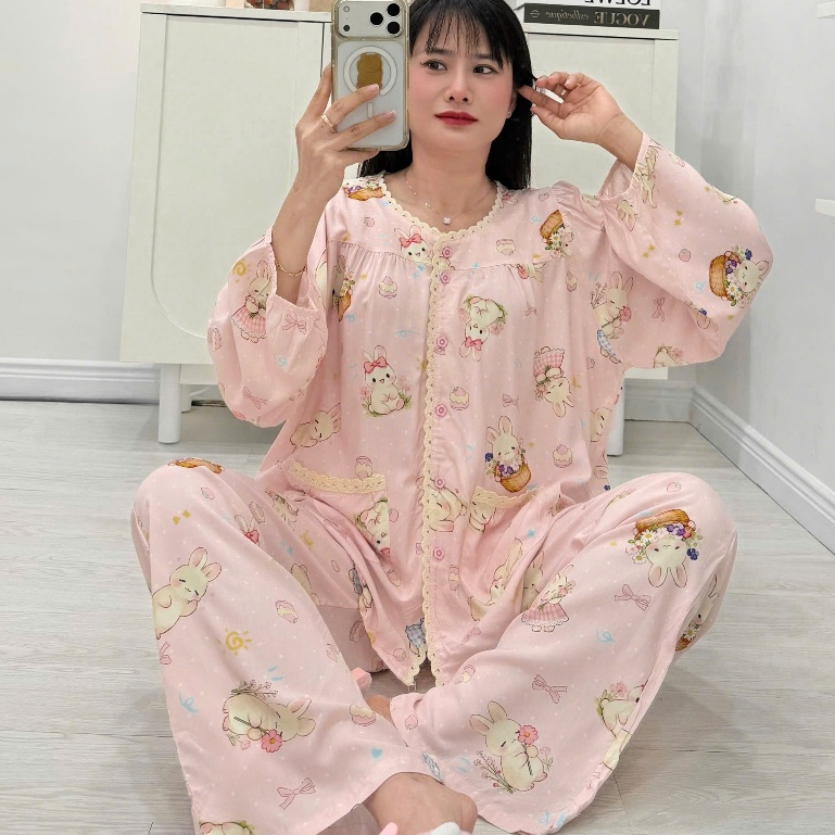 (43-98kg) Bộ tole áo phối ren, quần dài suông, FORM TRỪ HAO - Nocnhamacdobo