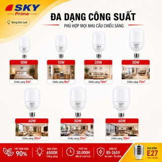 Bóng Đèn Led Trụ SKY Siêu Sáng 60w 50w 40w 30w 20w Tản Nhiệt Nhôm Tiết Kiệm Điện Chống Nước Mua 5 tặng 1