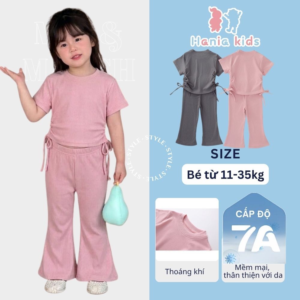 Set Đồ Bé Gái, Đồ Bộ Bé Gái Thiết Kế Áo Nhún Eo Kèm Quần Ống Loe Chất Liệu Thun Tăm Mềm Mại