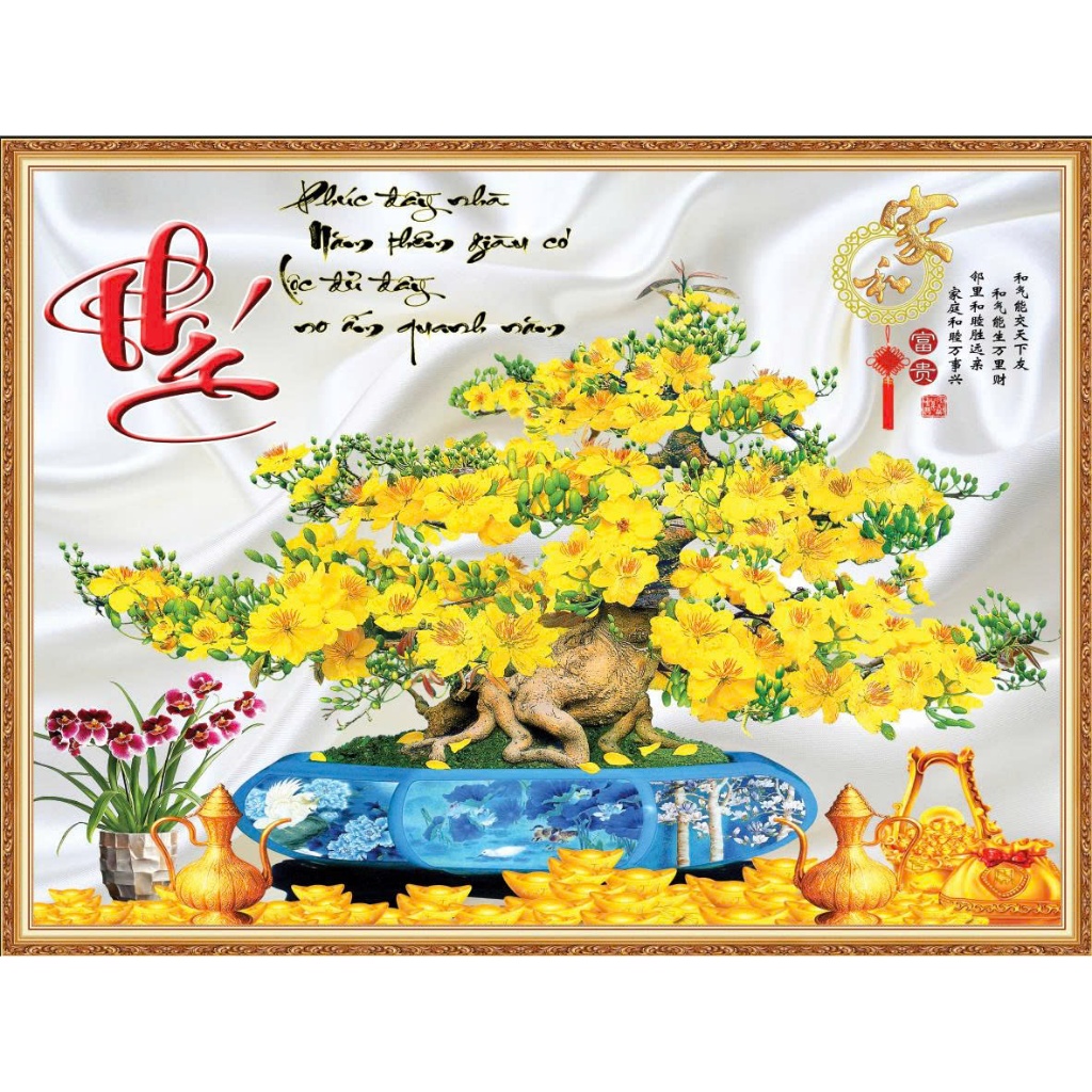 Tranh lụa 3D cây thần tài phát lộc đẹp và ý nghĩa trang trí nhà cửa