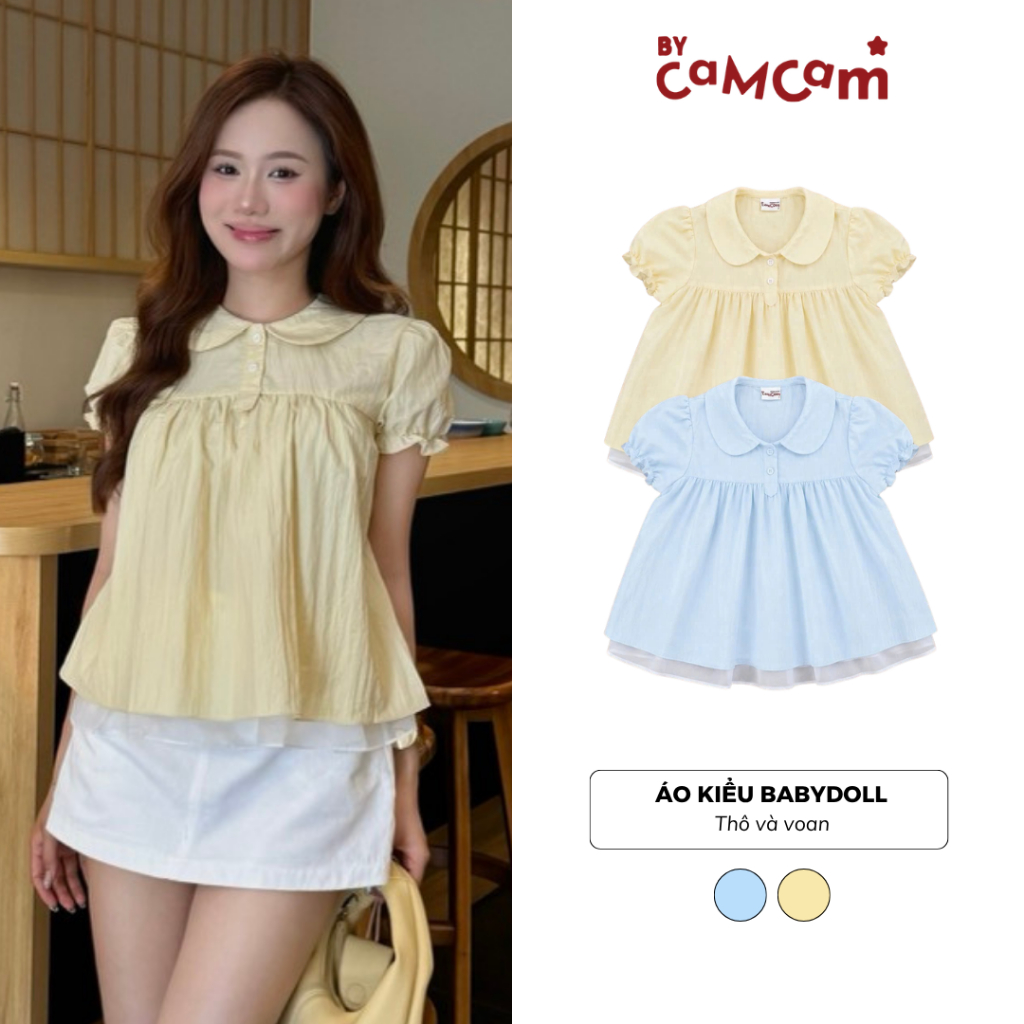 Áo Kiểu Babydoll Cổ Sen Phối Voan Mềm 𝑩𝒚𝒄𝒂𝒎𝒄𝒂𝒎 Tay Bồng Phối Bèo Nữ Tính Trendy AKN554