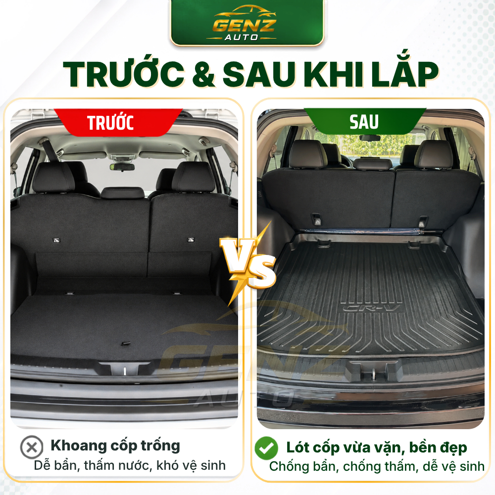 Lót cốp HONDA CRV 2023 - NAY - Nhựa dẻo TPO Không mùi, Chuẩn khít form xe, Chống thấm nước, dễ vệ sinh
