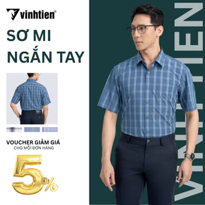 Áo Sơ Mi Nam Ngắn Tay 4727 Vĩnh Tiến 445 - Vải Kẻ Caro Chất Liệu Bamboo Vạt Ngang Form Regular
