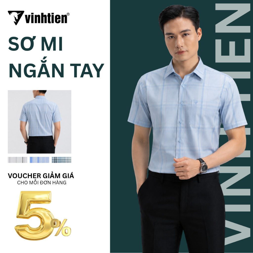 Áo Sơ Mi Nam Ngắn Tay Caro Vải Bamboo Vạt Ngang Form Regular Vĩnh Tiến 445 - Nhiều Màu