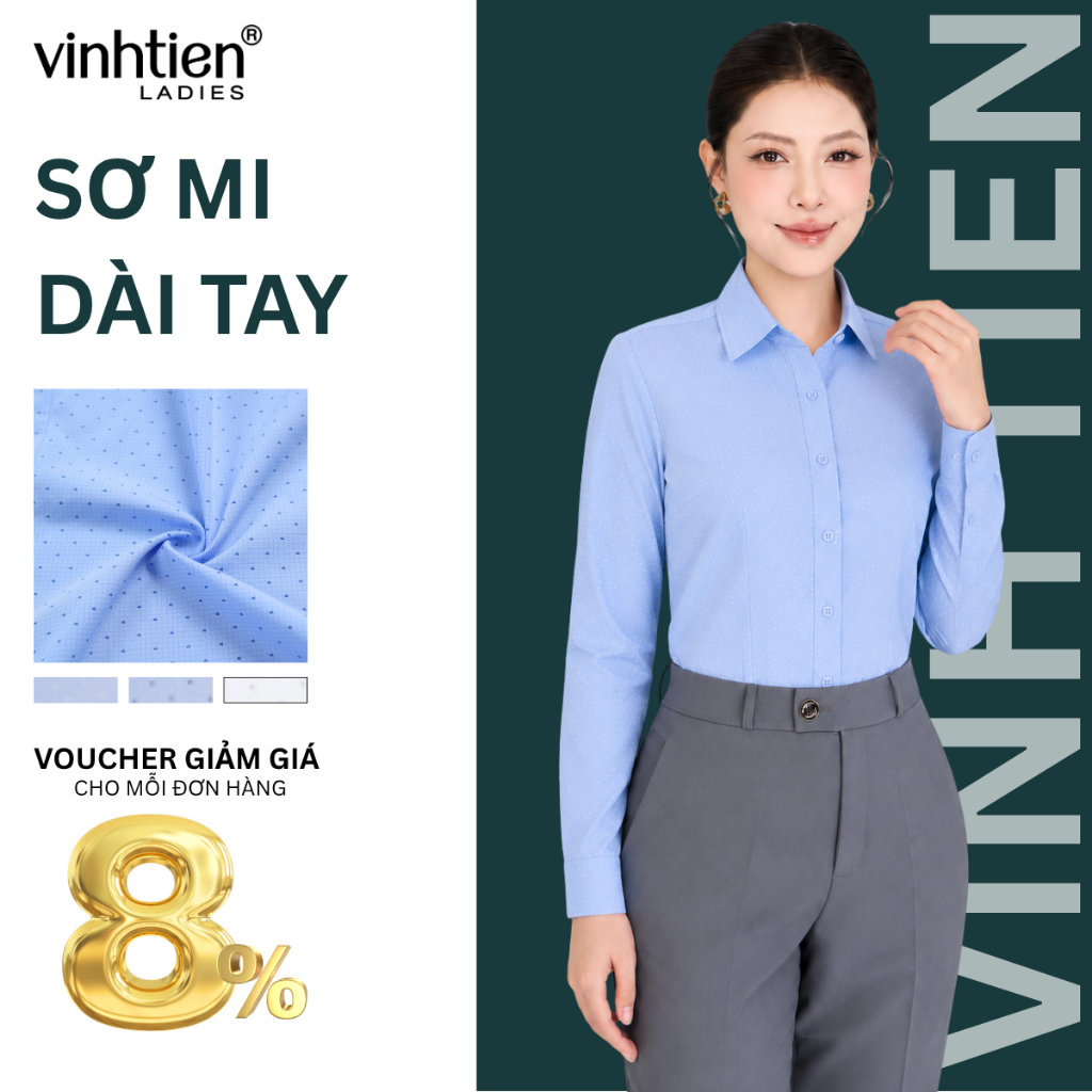 Áo Sơ Mi Dài Tay Vĩnh Tiến Ladies, Chất Liệu Bamboo, Hoạ Tiết Hoa Nhí – GTB 585.