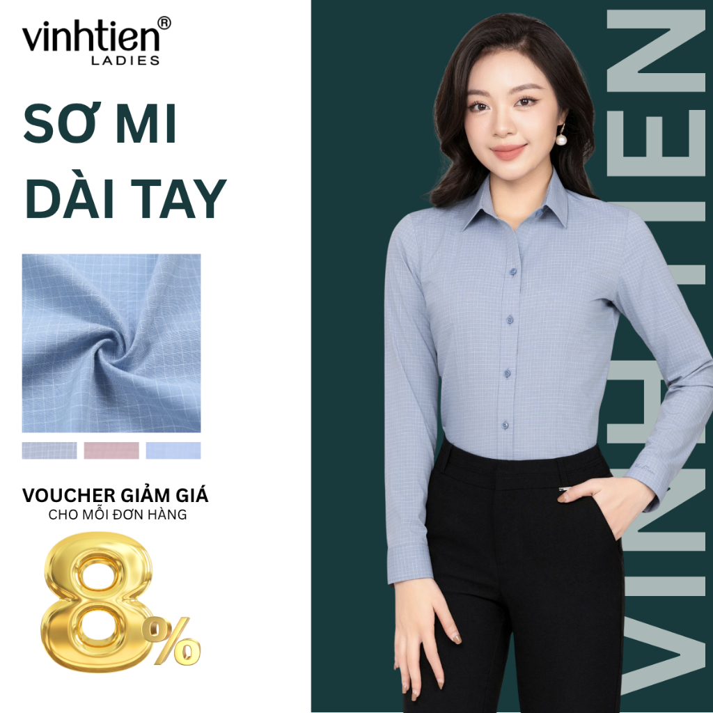 Áo Sơ Mi Dài Tay Vĩnh Tiến Ladies, Chất Liệu Bamboo, Họa Tiết Kẻ Caro - GTB 585
