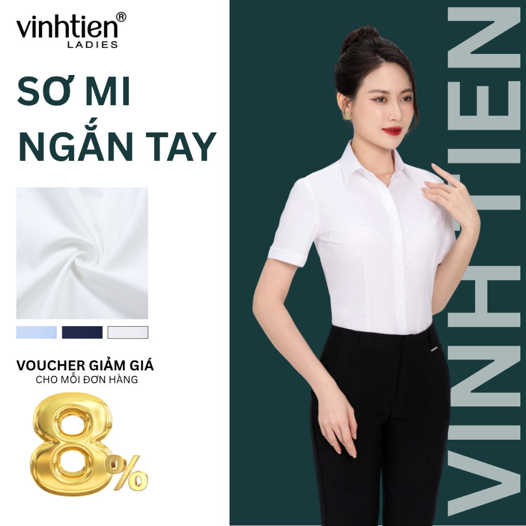 Áo Sơ Mi Ngắn Tay  Vĩnh Tiến Ladies, Chất Liệu Bamboo, Hoạ Tiết Vải Xước - GTB 495