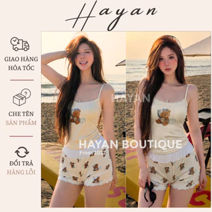 HT29 Đồ ngủ 2s sexy thun cotton dễ thương kèm ĐỆM LÓT,Bộ pijama hotgirl croptop tôn dáng HT29