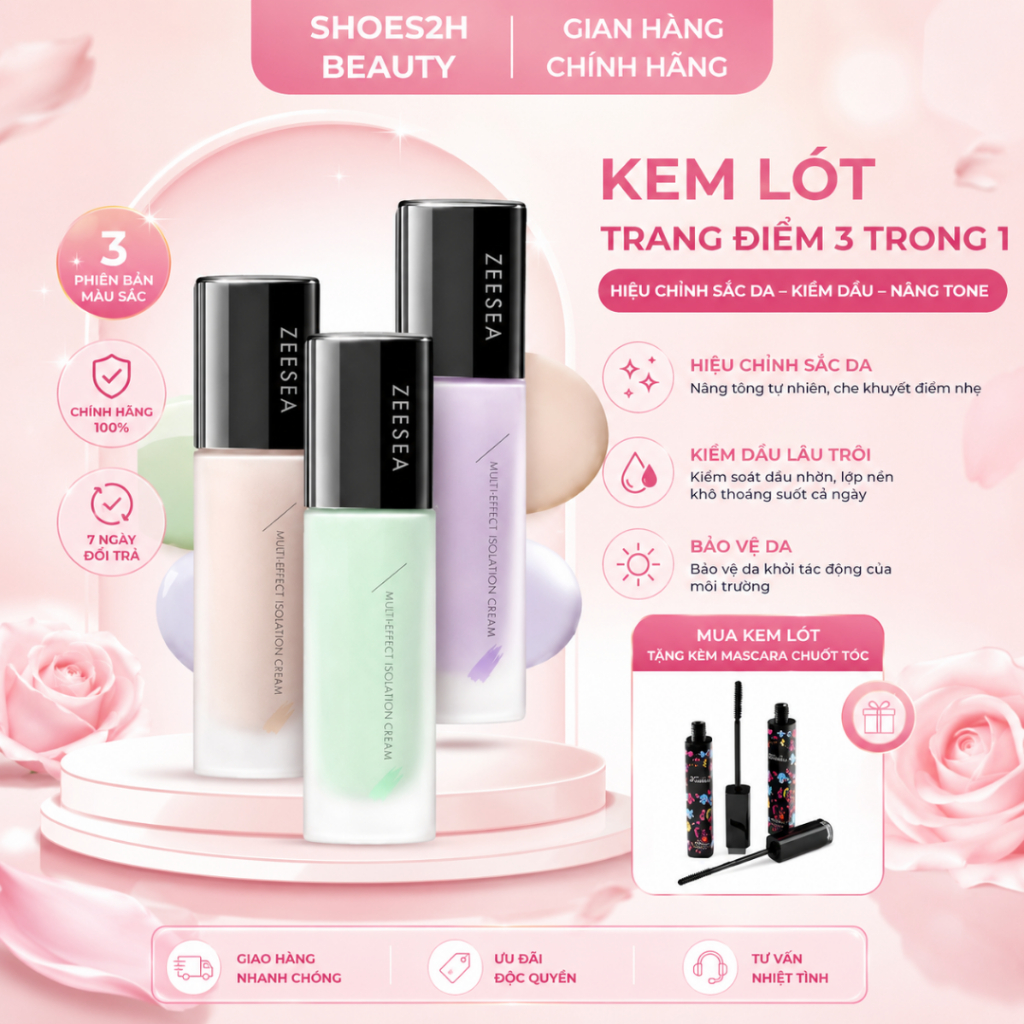 Kem lót Zeesea trang điểm kiềm dầu, nâng tông, che khuyết điểm, Lâu Trôi, Phù Hợp Mọi Loại Da.