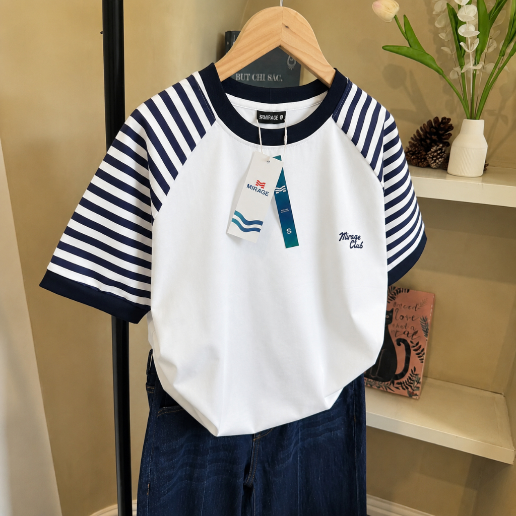 Áo Thun Mirage Sọc Tay Xanh Local Brand Chất 100% Cotton Mềm Mịn Thoáng Mát.
