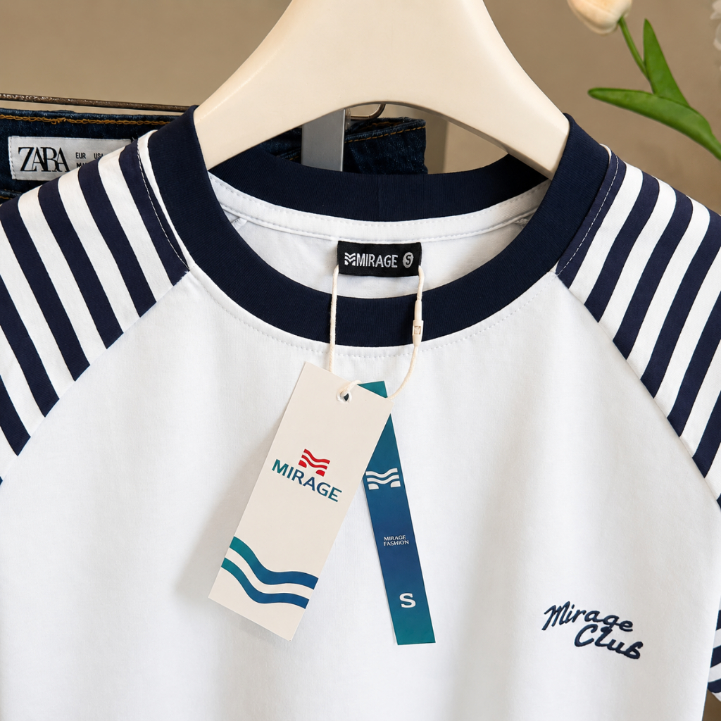 Áo Thun Mirage Sọc Tay Xanh Local Brand Chất 100% Cotton Mềm Mịn Thoáng Mát.
