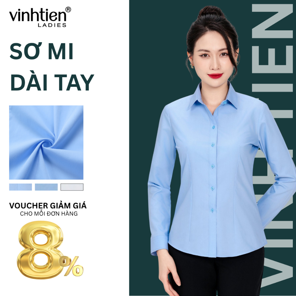Áo Sơ Mi Dài Tay  Vĩnh Tiến Ladies, GTB 585 , Chất Liệu Modal + Spandex Chiết Ly Eo Tôn Dáng