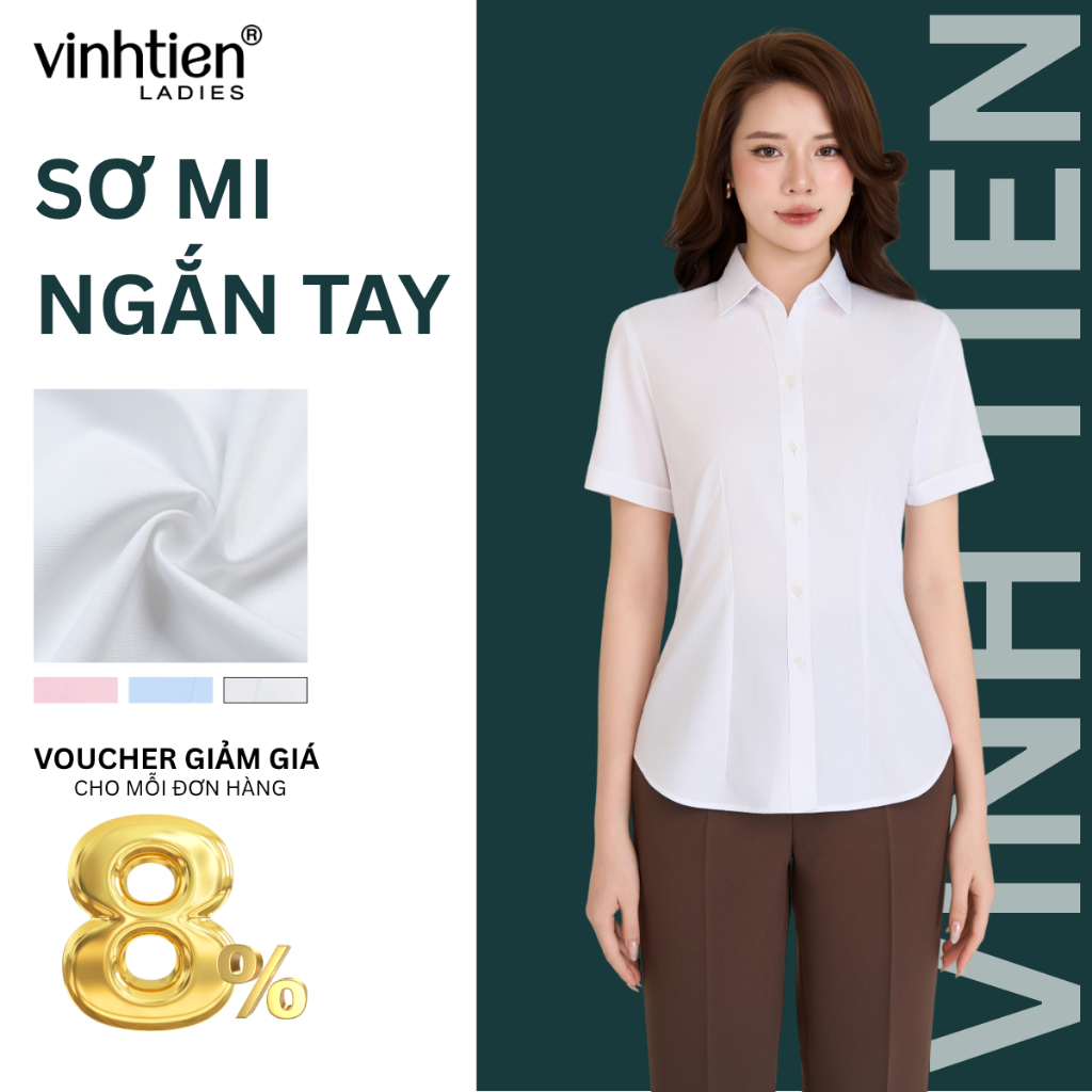 Áo Sơ Mi Nữ Ngắn Tay Vĩnh Tiến Ladies, Chất Liệu Bamboo,Vải Trơn – GTB 495