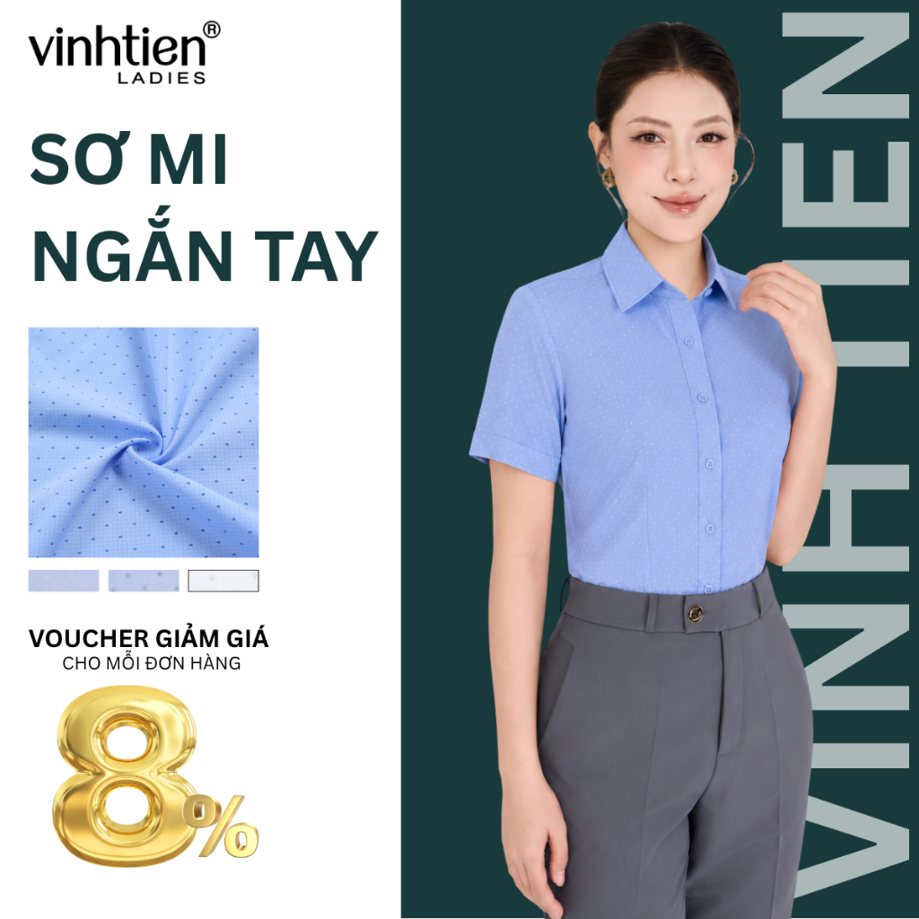 Áo Sơ Mi Nữ Ngắn Tay  Vĩnh Tiến Ladies, Chất Liệu Bamboo, Hoạ Tiết Hoa Nhí - GTB 495