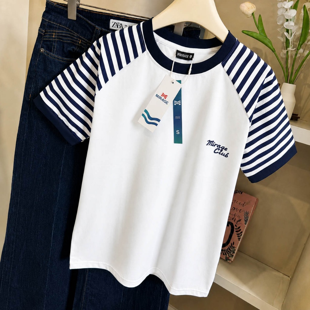 Áo Thun Mirage Sọc Tay Xanh Local Brand Chất 100% Cotton Mềm Mịn Thoáng Mát.